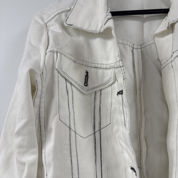 White Jean Jacket Denim Toile Size Small - Picture 6 of 8